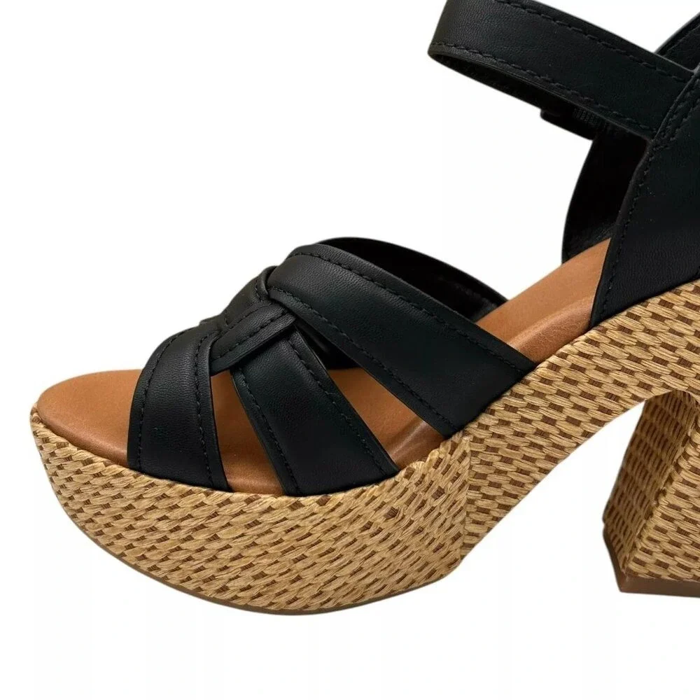 KORKS Dee Womens Wedge Platform Sandal Size 9 Black/Tan Faux-leather Block Heel